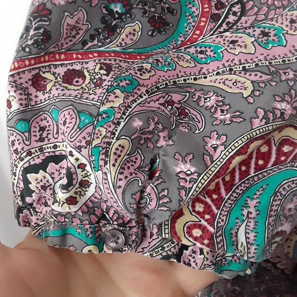 HEALING HANDS GREY/PAISLEY MULTI COLOR SMOCKED SCRUB TOP COTTON #5011X WMS 3XL - Picture 7 of 10